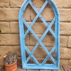 Udito Arch Wood Farmhouse Distress Turquoise Blue Wall Decor 33" H
